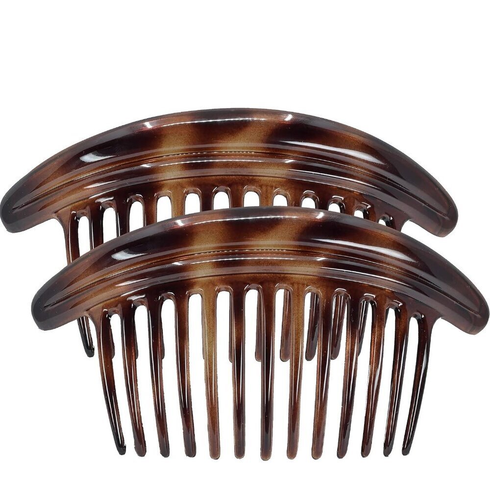 French Hair Combs Tortoise Shell Interlocking Sets for Up-Do & Bun Styling